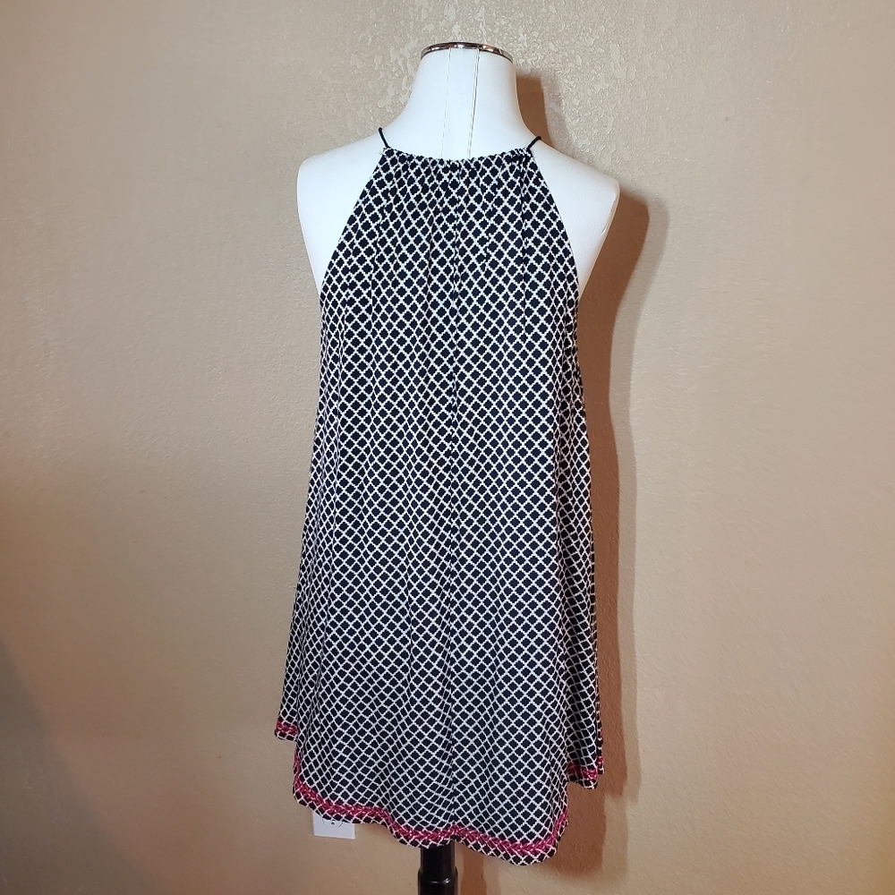 THML Black and White Halter Mini Dress w/ Pink Embroidered Accents Size M - Picture 2 of 4